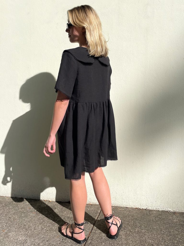 Black window pane a line dress with folded round collar – Fabnest